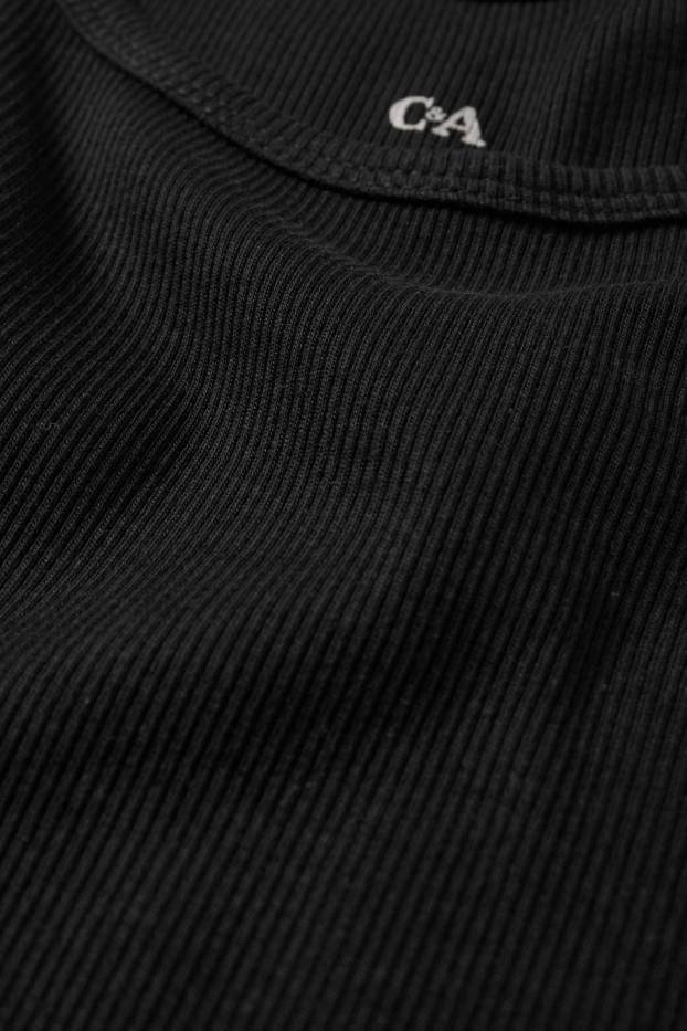 Dámské - Tričko - slim fit - žebrované - černá