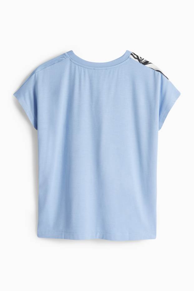 Dámské - Tričko - regular fit - s květinovým vzorem - světle modrá