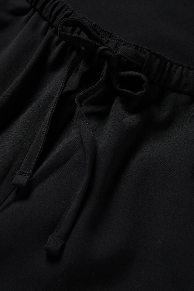 Dámské - Plátěné kalhoty - mid waist - wide leg - černá