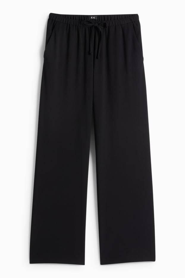 Dámské - Plátěné kalhoty - mid waist - wide leg - černá