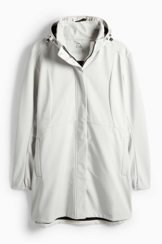 Damen - Softshellmantel mit Kapuze - wasserabweisend - 4 Way Stretch - hellgrau