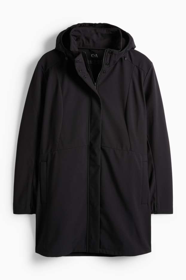 Damen - Softshellmantel mit Kapuze - wasserabweisend - 4 Way Stretch - schwarz