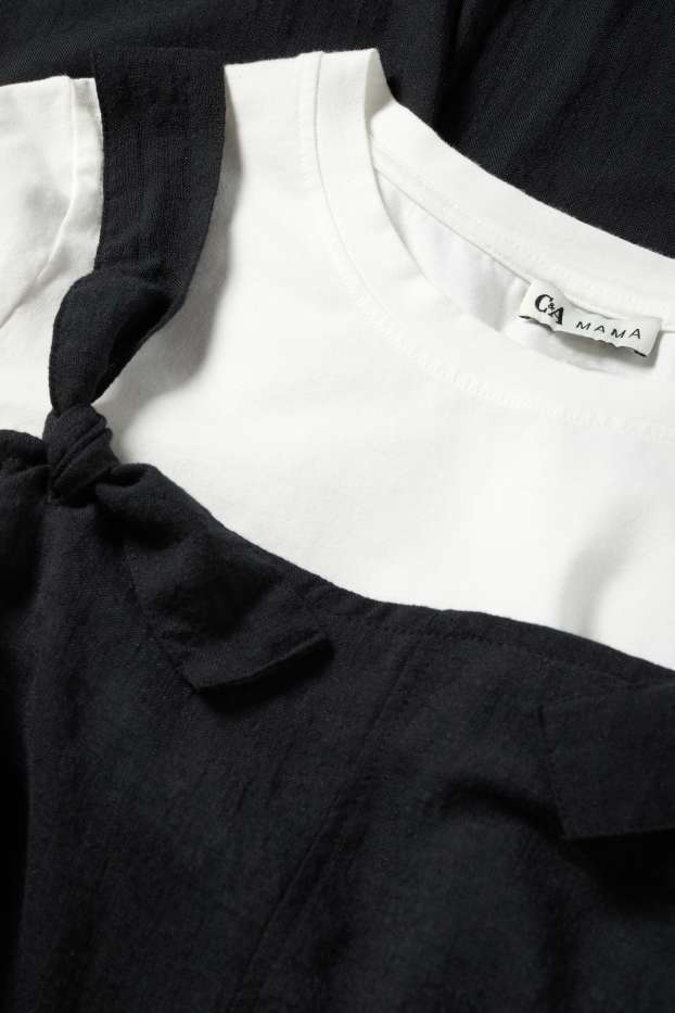 Donna - Set - t-shirt e salopette premaman - 2 pezzi - nero / bianco