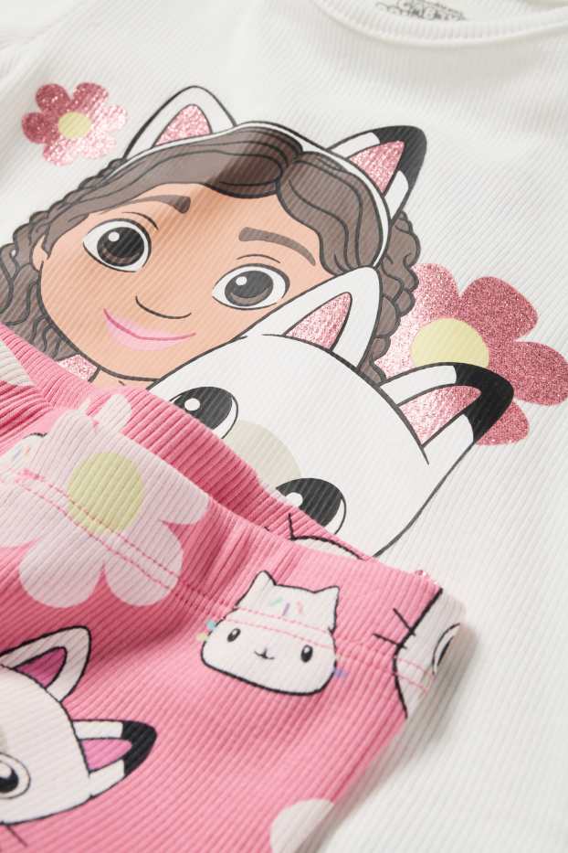 Kinder Mädchen - Gabby's Dollhouse - Set - Kurzarmshirt und Flared Leggings - weiß / pink