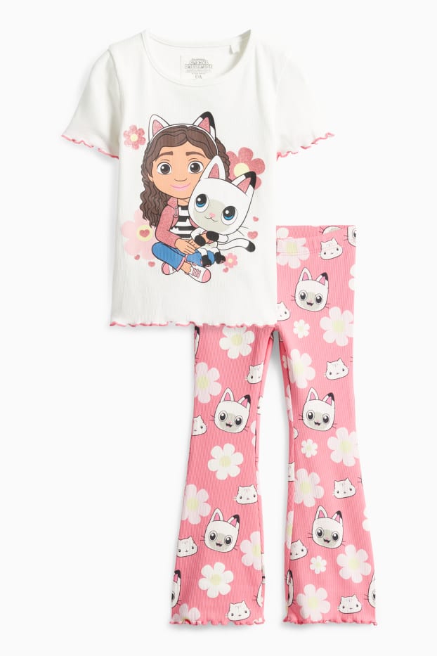 Kinder Mädchen - Gabby's Dollhouse - Set - Kurzarmshirt und Flared Leggings - weiß / pink