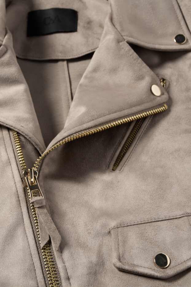 Damen - Bikerjacke - Velourslederimitat - grau