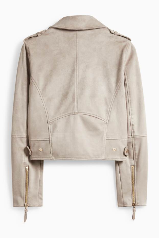 Damen - Bikerjacke - Velourslederimitat - grau