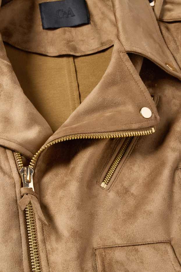 Damen - Bikerjacke - Velourslederimitat - braun