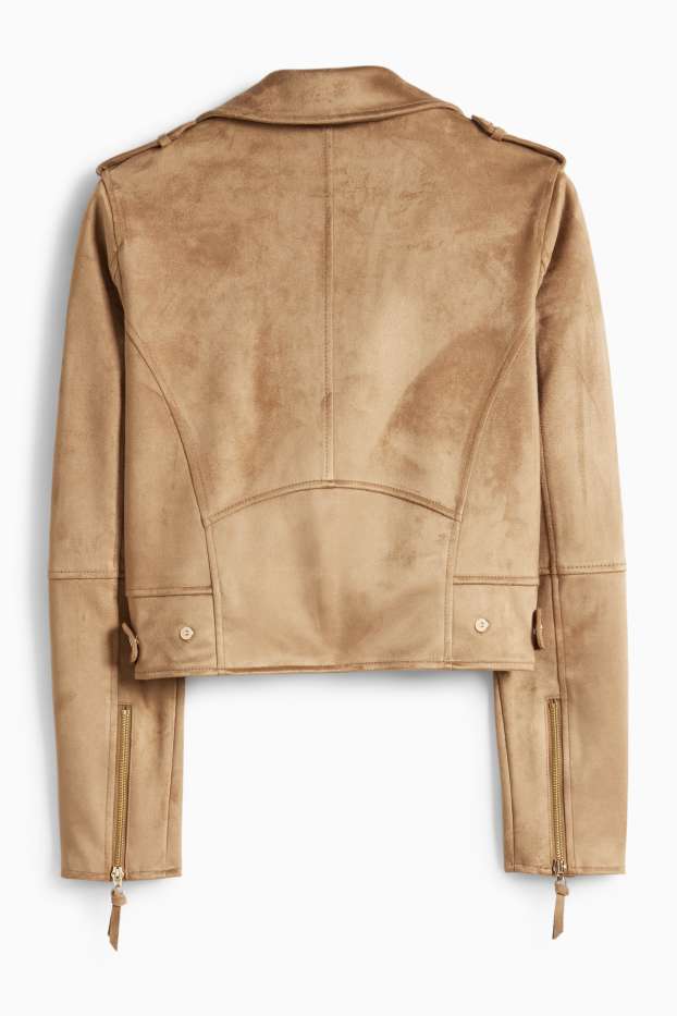 Damen - Bikerjacke - Velourslederimitat - braun