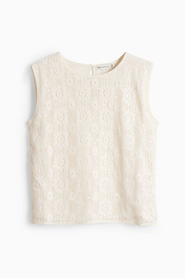 Children Girls - Crocheted top - shiny - cremewhite