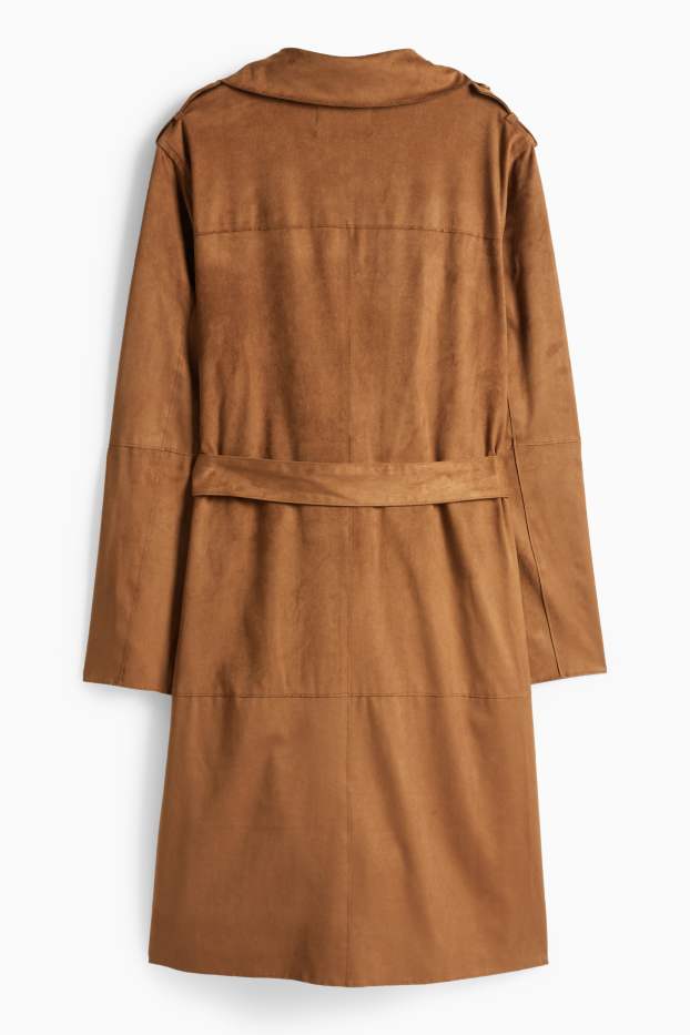 Donna - Trench - similpelle scamosciata - marrone