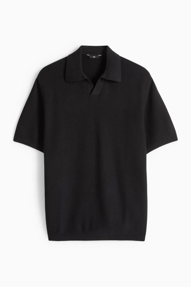 Bărbați - Tricou polo din tricot - regular fit - structurat - negru