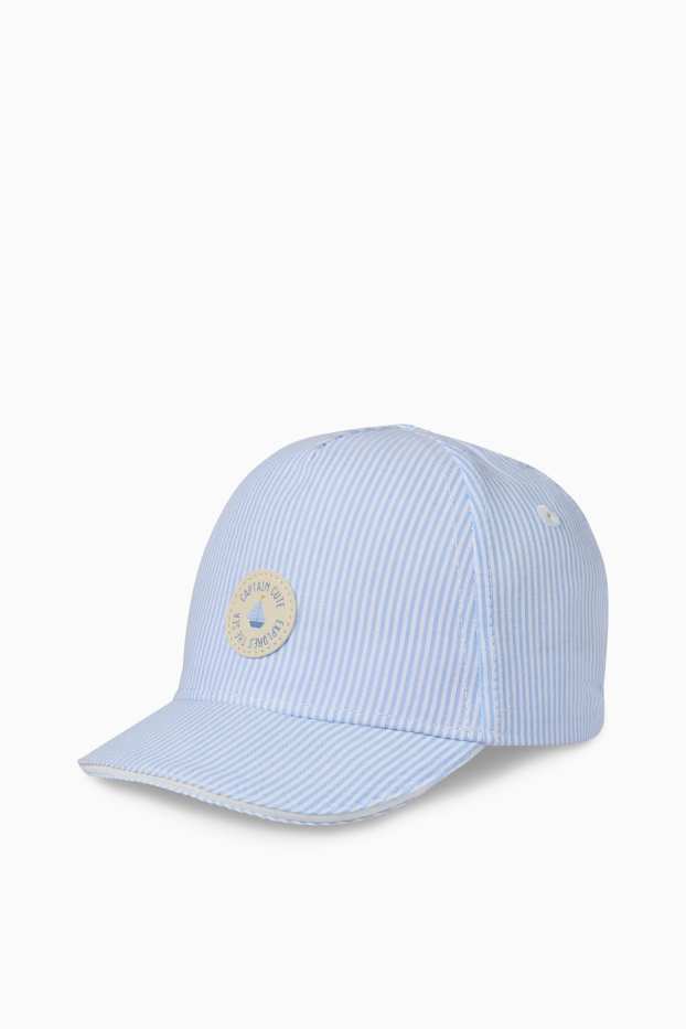 Baby Jungen - Schiffchen - Baby-Cap - gestreift - weiss / hellblau