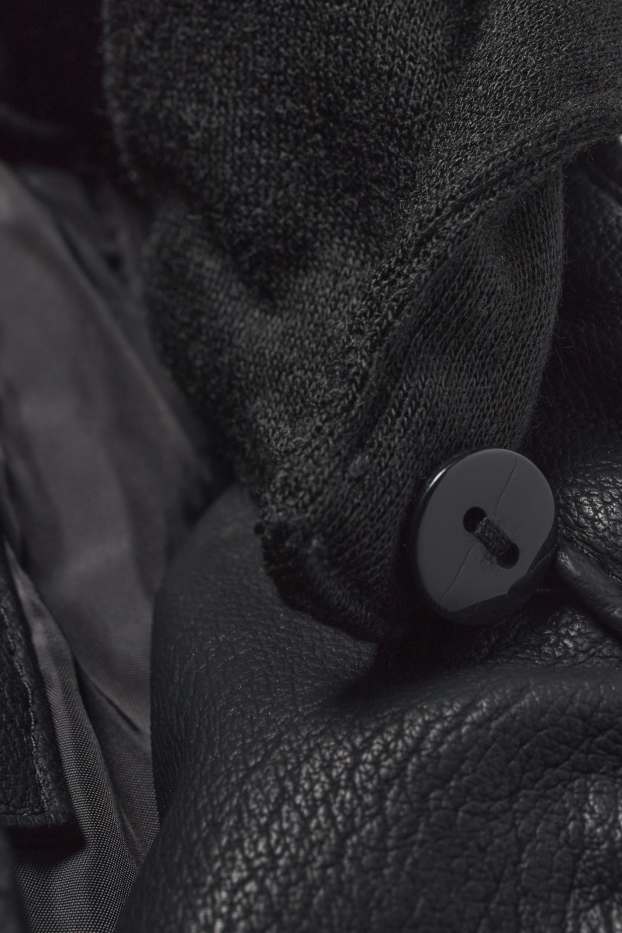 Hommes - Blouson motard à capuche - matière synthétique - noir