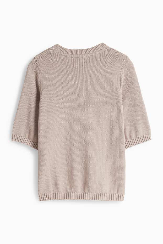 Femei - Pulover tricotat - mânecă scurtă - taupe