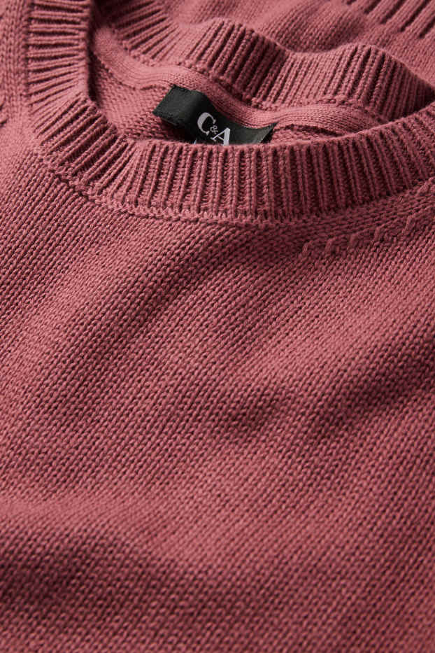 Femei - Pulover tricotat - mânecă scurtă - bordo