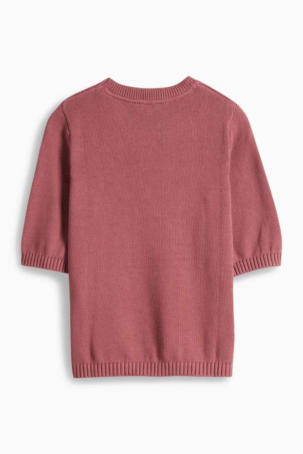 Femei - Pulover tricotat - mânecă scurtă - bordo