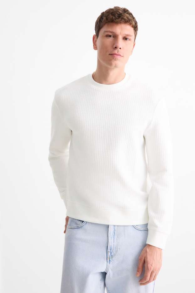 Heren - Sweatshirt - met structuur - wit