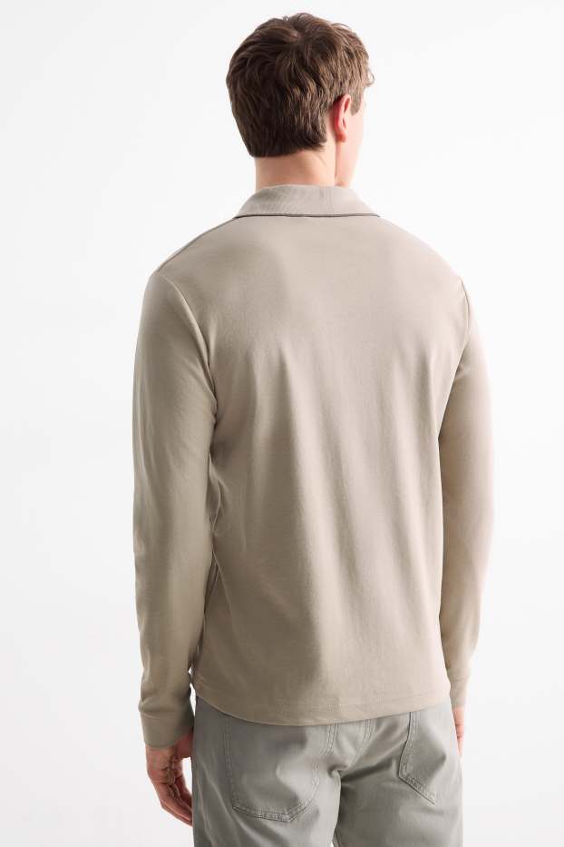 Men - Long sleeve polo shirt - regular fit - beige