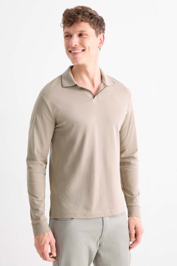 Men - Long sleeve polo shirt - regular fit - beige