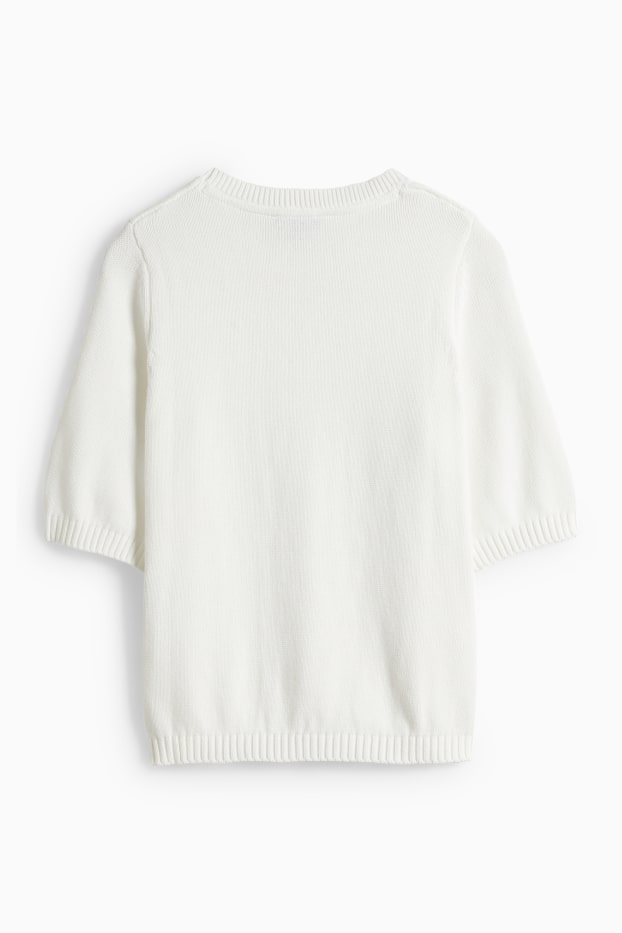 Femei - Pulover tricotat - mânecă scurtă - alb