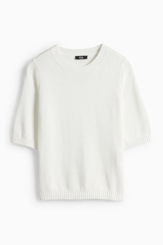 Femei - Pulover tricotat - mânecă scurtă - alb