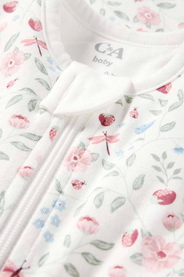 Baby: meisjes - Bloemetjes - babyslaapzak - 0 tot 4 maanden - wit / roze