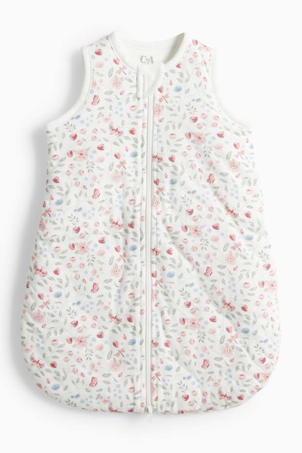 Baby: meisjes - Bloemetjes - babyslaapzak - 0 tot 4 maanden - wit / roze