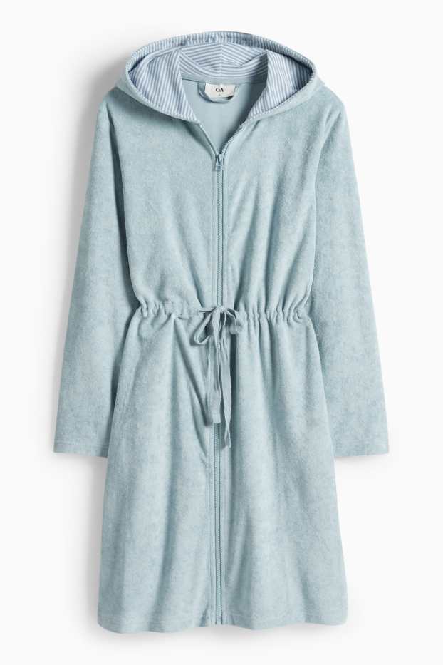 Damen - Bademantel mit Kapuze - türkis