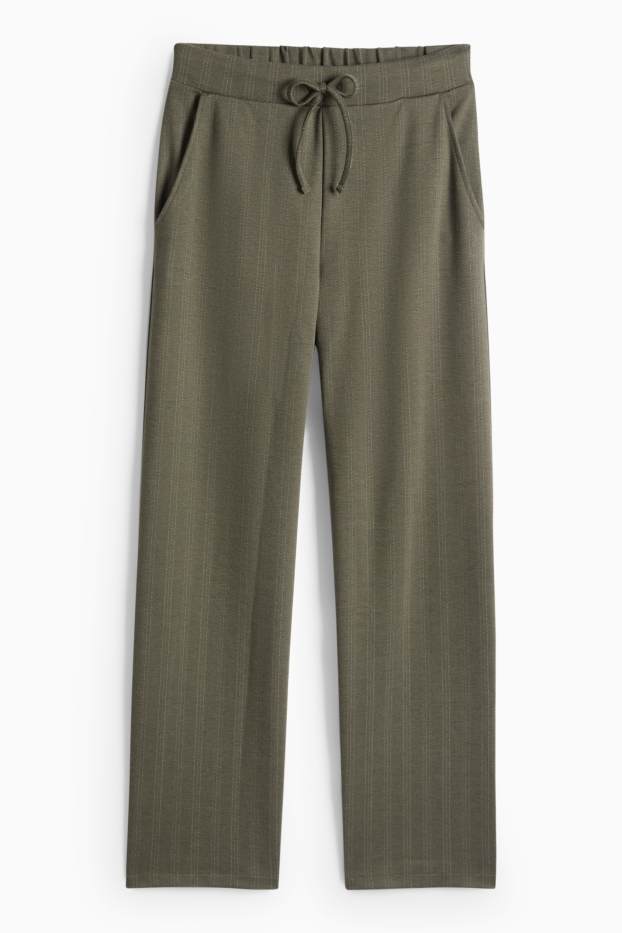 Dames - Jersey broek - mid waist - wide leg - krijtstrepen - groen