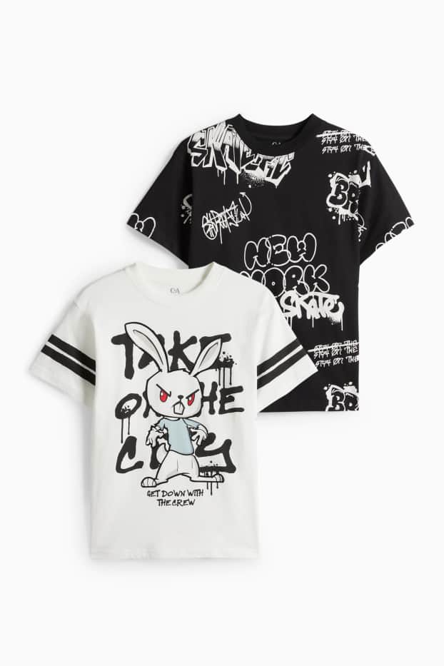 Kinder Jungen - Multipack 2er - Graffiti - Kurzarmshirt - schwarz / weiss