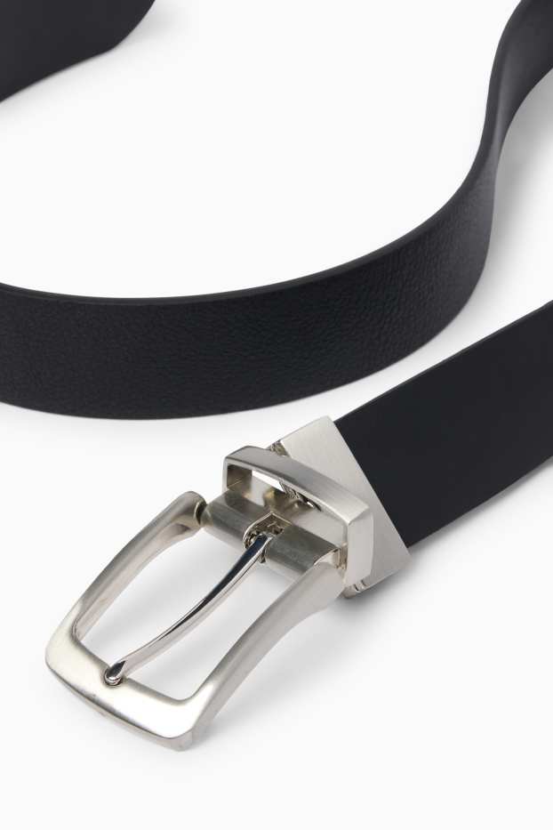 Pánské - Oboustranný pásek - imitace kůže - černá