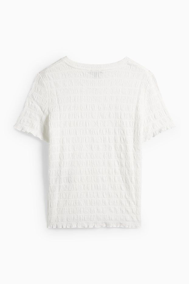 Dámské - Tričko - regular fit - žabičkované - krémově bílá