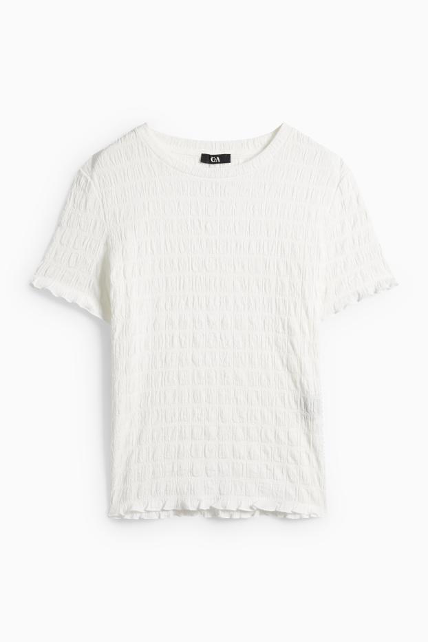 Dámské - Tričko - regular fit - žabičkované - krémově bílá