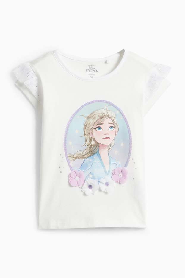 Kinder Mädchen - Die Eiskönigin - Kurzarmshirt - Glanz-Effekt - weiss
