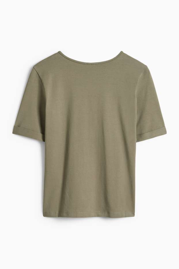 Women - V-neck T-shirt - slim fit - dark green
