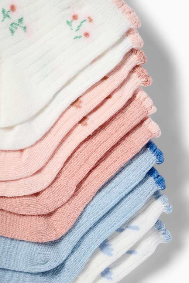 Copii - Fete - Multipack 5 perechi - flori - șosete cu motive - reiate - albastru deschis