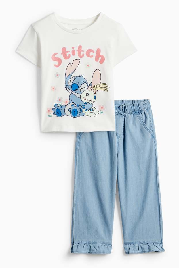 Děti - dívky - Lilo & Stitch - souprava - tričko s krátkým rukávem a plátěné kalhoty - 2dílná - modrá/bílá