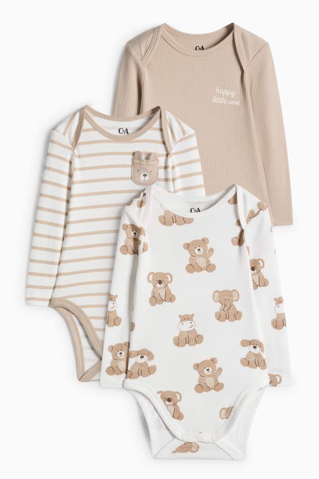 Unisex - Confezione da 3 - peluche - body per neonati - bianco / beige