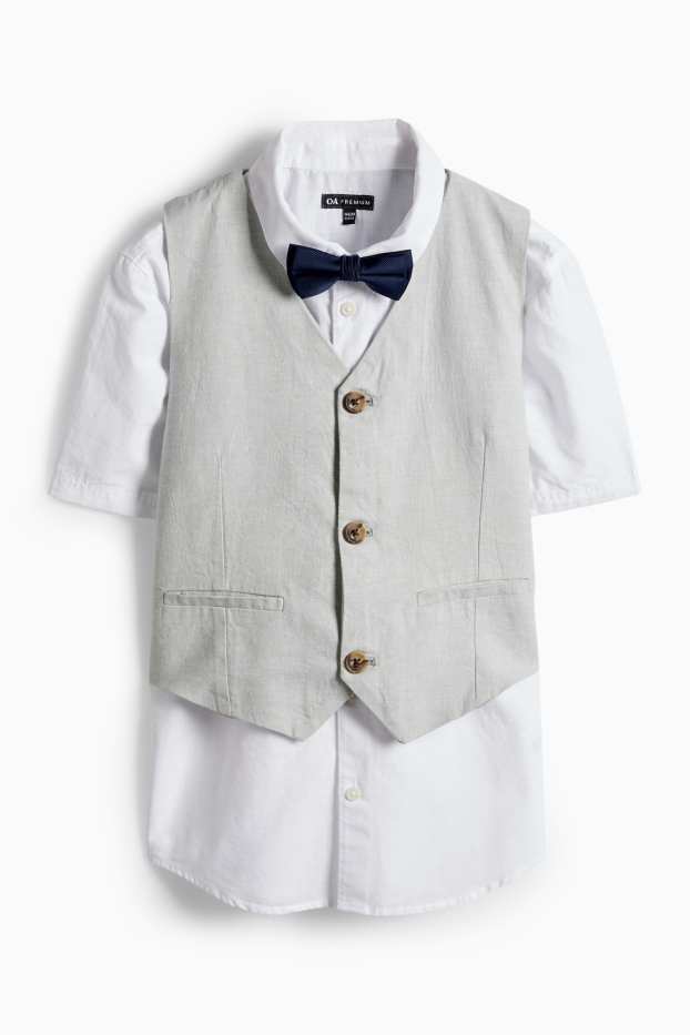 Children Boys - Set - shirt, waistcoat and bow tie - 3 piece - party - white / gray