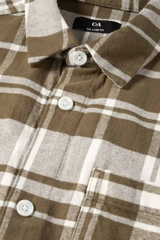 Heren - Overhemd - relaxed fit - Kent - geruit - bruin / crème wit