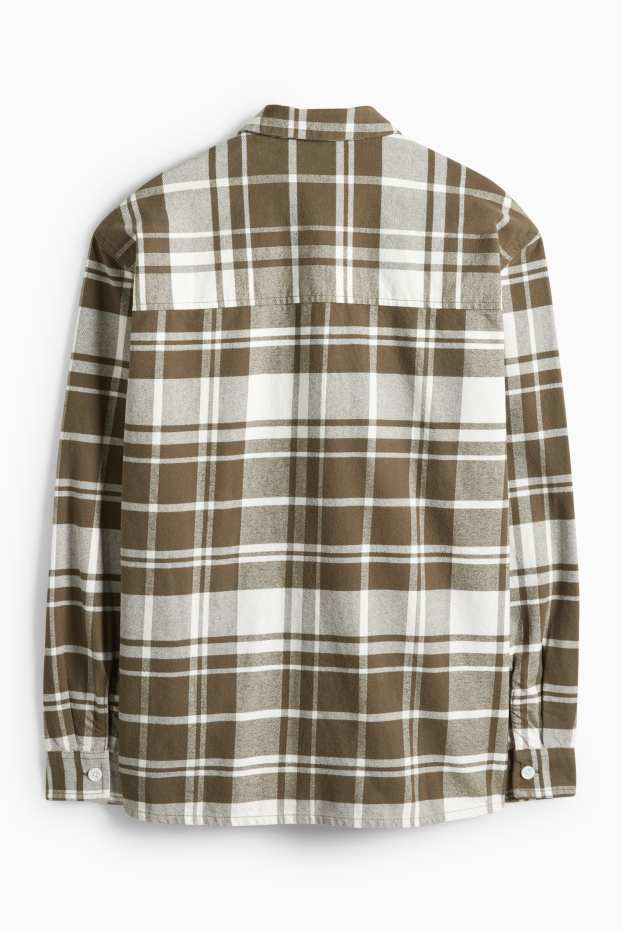 Heren - Overhemd - relaxed fit - Kent - geruit - bruin / crème wit