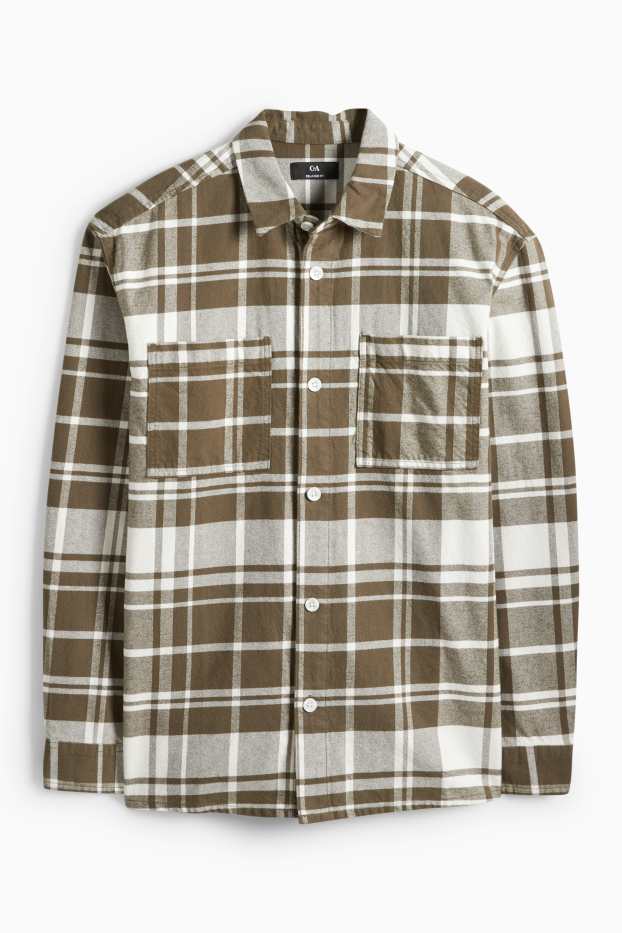 Heren - Overhemd - relaxed fit - Kent - geruit - bruin / crème wit