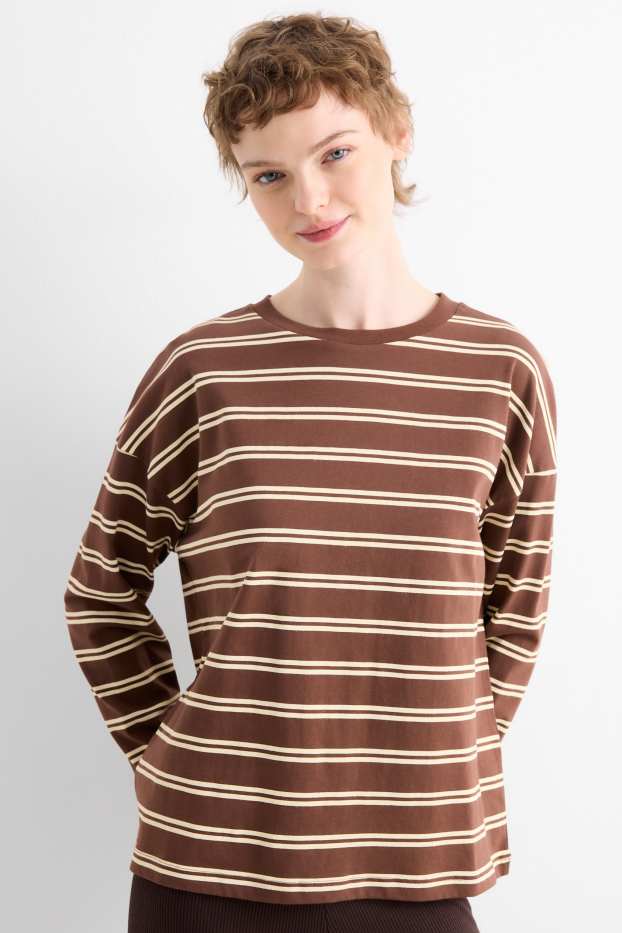 Damen - Langarmshirt - Oversized - gestreift - braun / beige