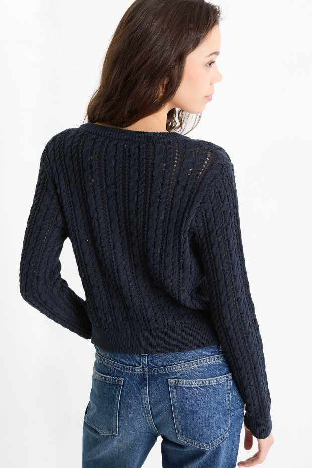 Damen - Strickjacke - Zopfmuster - dunkelblau