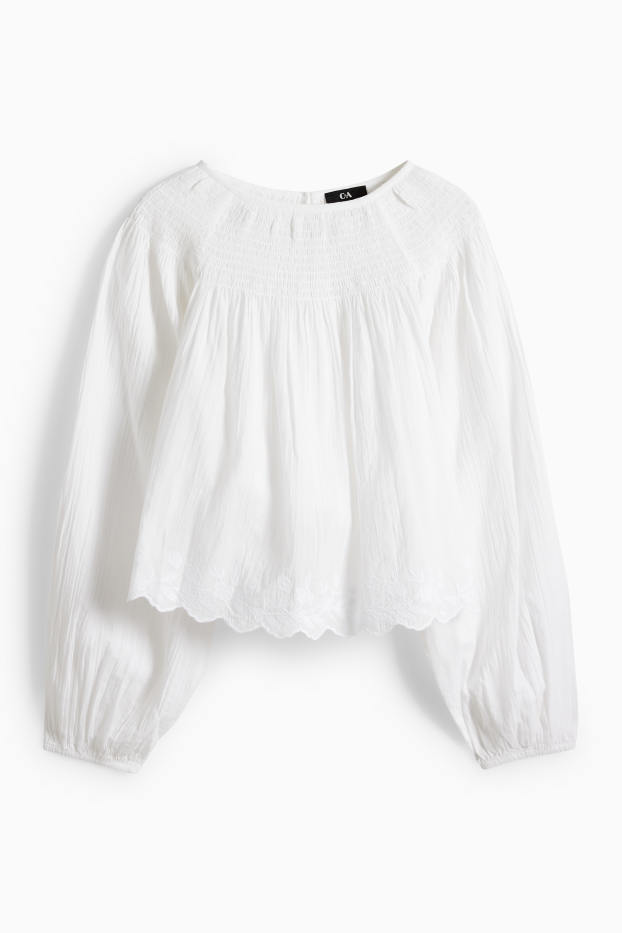 Femei - Bluză - cu fronseuri - alb