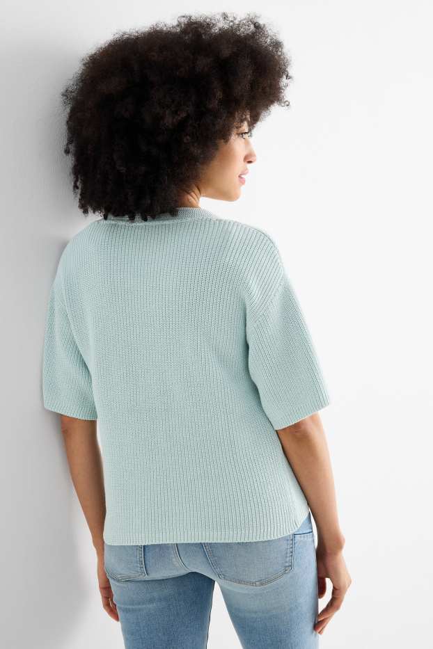 Women - Knitted jumper - short sleeve - mint green