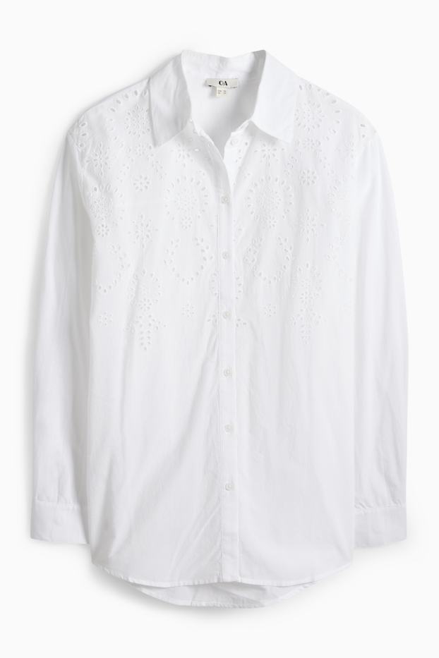 Femmes - Blouse-chemise - broderie anglaise - blanc