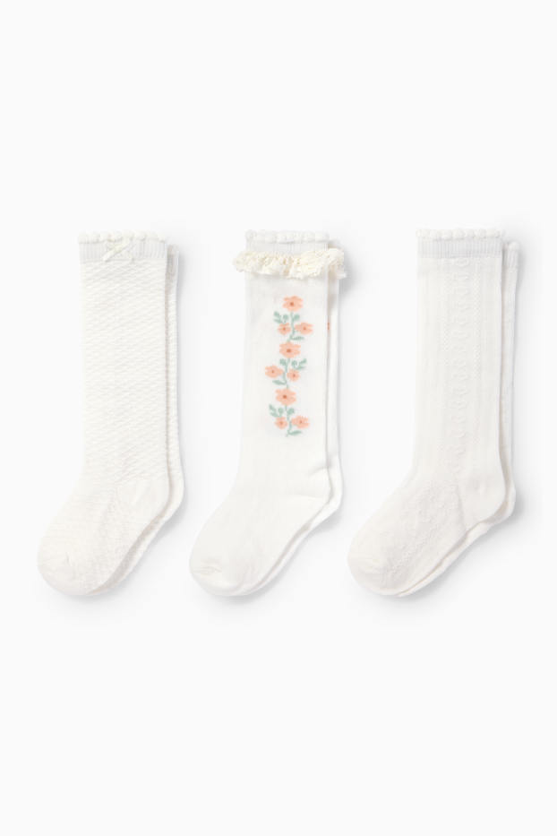Neonate - Confezione da 3 - calze neonate - fiorellini - bianco