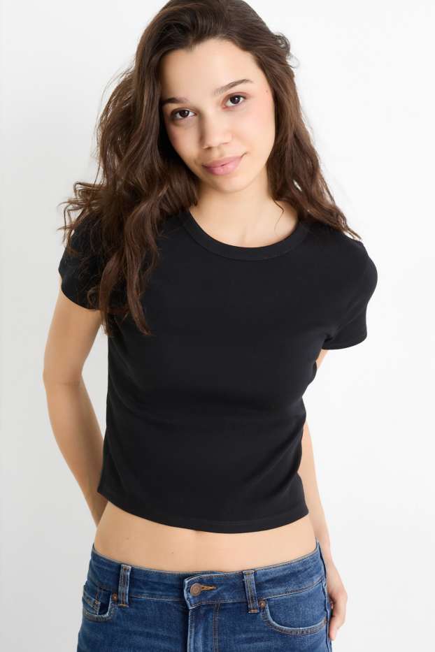 Damen - T-Shirt - Slim Fit - schwarz